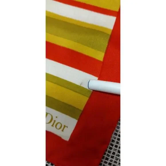 Vintage Dior Silk Scarf Striped Avocado Paris 1960s Designer Mid Century Mod 60s - Picture 14 of 16